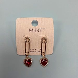 Red heart safety pin earrings